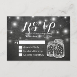 Mason Jar & String Lights Chalkboard Wedding RSVP