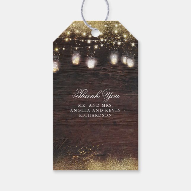 Mason Jar String Lights Rustische Hochzeit Geschenkanhänger (Vorderseite)