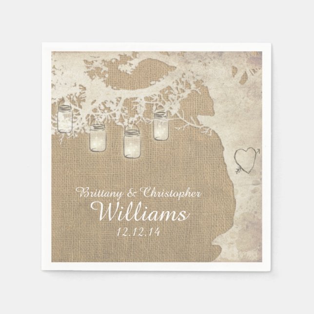 Mason Jar String Lights Tree Burlap Napkins Serviette (Vorderseite)