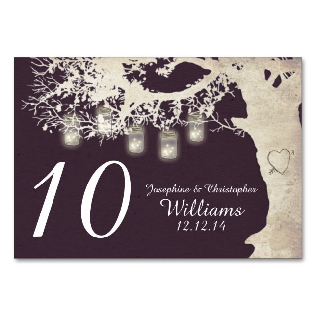 Mason Jar String Lights Tree Plum Tischnummer (Vorderseite)