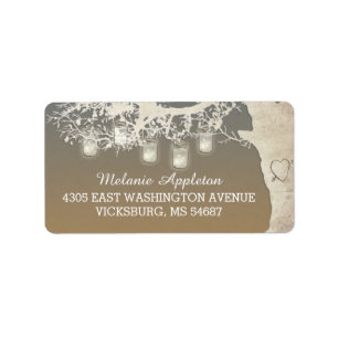 Mason Jar String Lights Tree Sunset Adressaufkleber