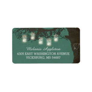 Mason Jar String Lights Tree Vintage Aquamarine La Adressaufkleber