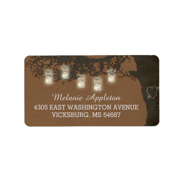 Mason Jar String Lights Tree Vintage Labels Adressaufkleber (Vorne)