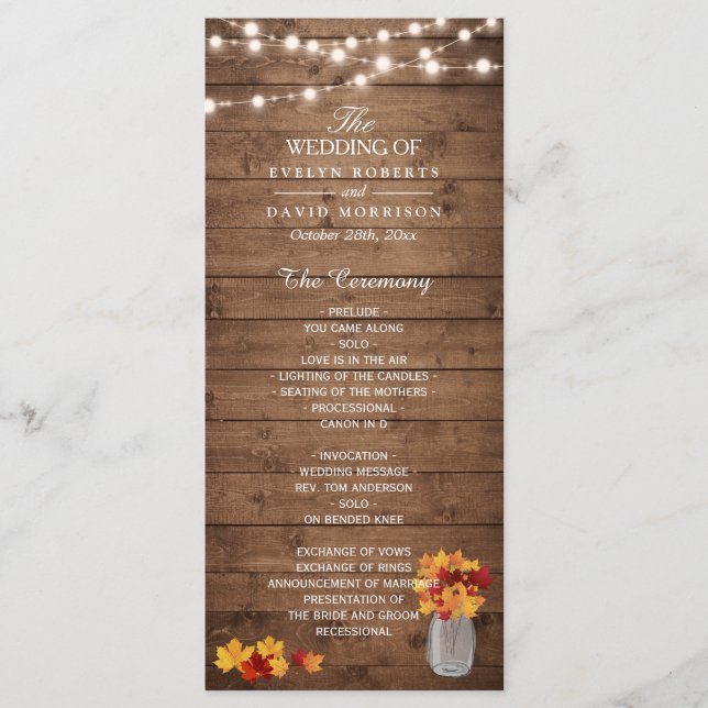 Mason Jar String Lights Wood Hochzeit im Herbst Pr Programm (Vorderseite)