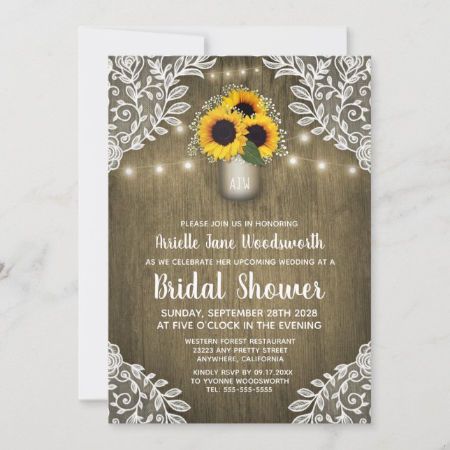 Mason Jar Sunflower Bridal Einladungen (Vorderseite)