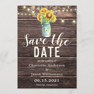 Mason Jar Sunflowers Bouquet Rustic Save the Date Einladung