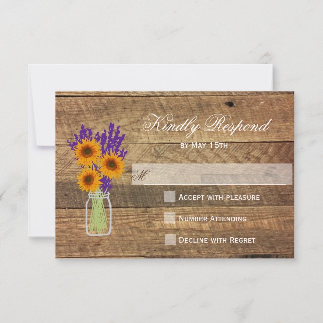 Mason Jar Sunflowers Wedding RSVP Cards (Vorderseite)