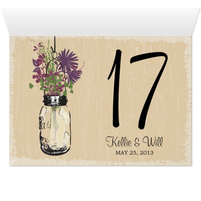 Mason Jar Tischnummernkarten DOPPELSEITIG (Innenansicht Horizontal (Unten))