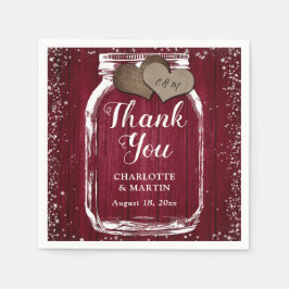 Mason Jar Two Hearts Burgundy Wedding Vielen Dank Serviette