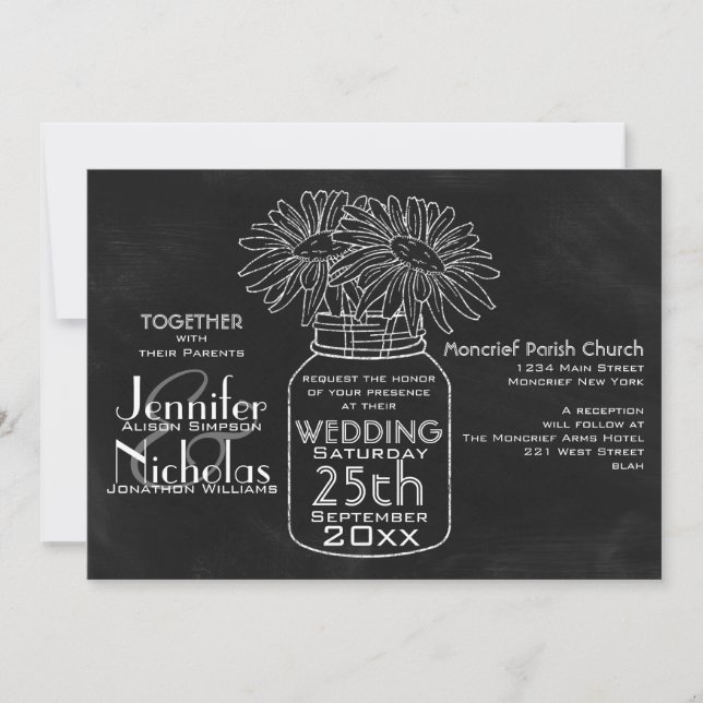 Mason Jar Typografy Chalkboard Wedding Einladung (Vorderseite)