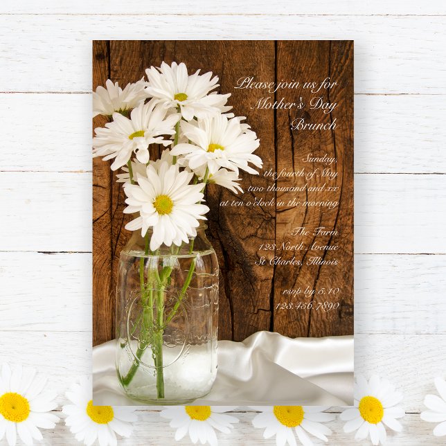 Mason Jar und Daisies Country Mother's Day Brunch Einladung (Von Creator hochgeladen)