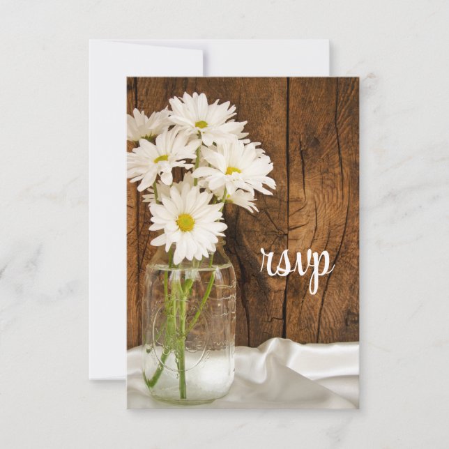 Mason Jar und Daisies Country Wedding RSVP Card (Vorderseite)