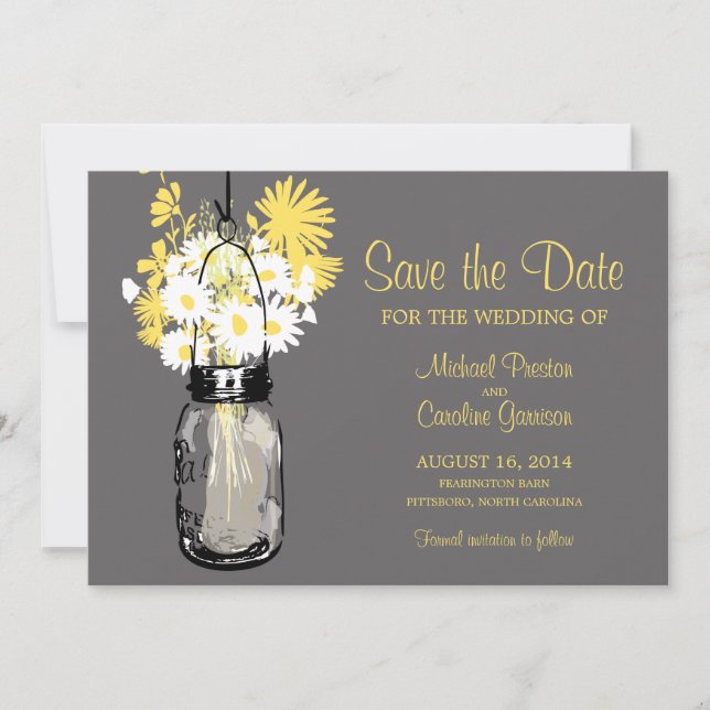 Mason Jar und Daisies Save the Date (Vorderseite)
