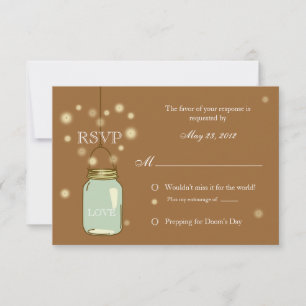 Mason Jar und Fireflies Herzeinladung RSVP Karte