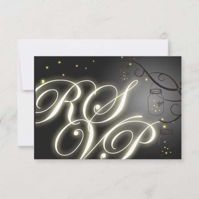 Mason Jar und Firefly UAWG - Schwarz-weiß RSVP Karte (Vorderseite)