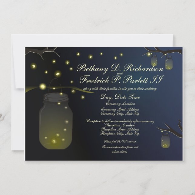 Mason Jar und Firefly Wedding Einladung & Details (Vorderseite)