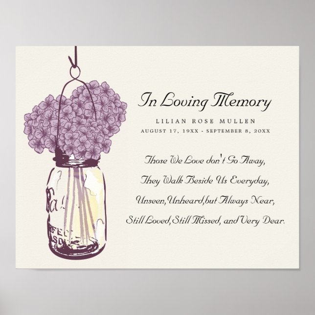 Mason Jar und Hydrangeas Poster (Vorne)