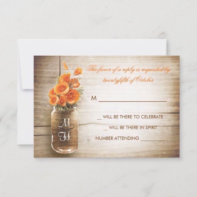 Mason Jar und Orange Blume Hochzeit RSVP Karte (Vorderseite)