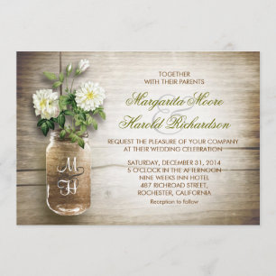 Mason Jar und weiße Blume Einladungen für Hochzeit