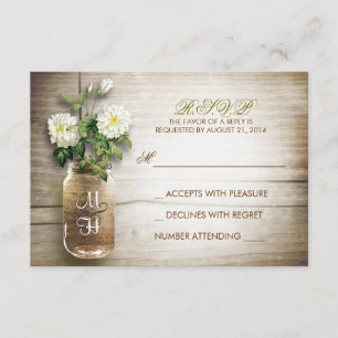Mason Jar und weiße Blume Hochzeit RSVP-Karten RSVP Karte