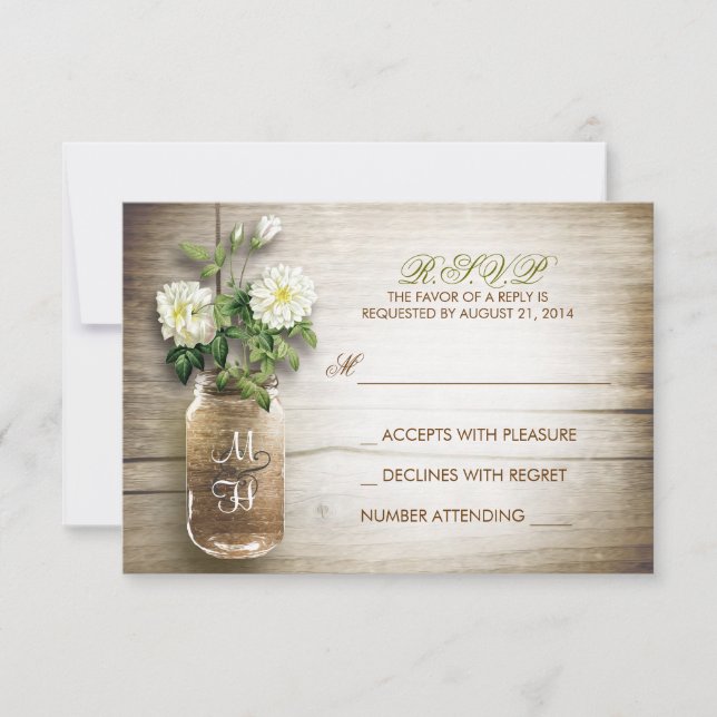 Mason Jar und weiße Blume Hochzeit RSVP-Karten RSVP Karte (Vorderseite)