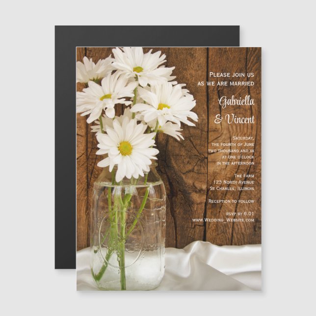 Mason Jar und White Daisies Barn Wedding Magneteinladung (Vorne/Hinten)