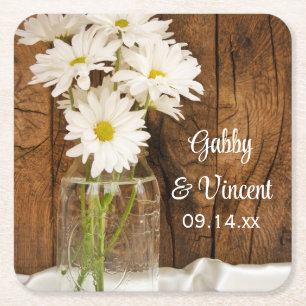 Mason Jar und White Daisies Country Wedding Rechteckiger Pappuntersetzer