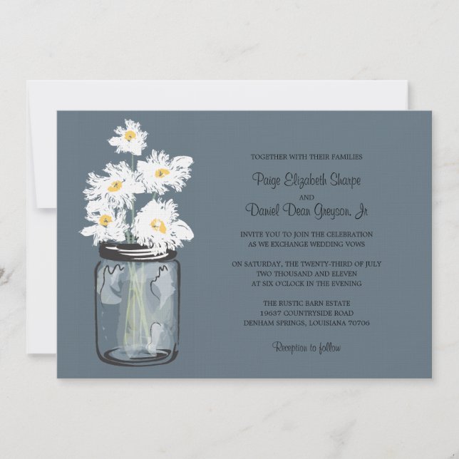 Mason Jar und White Daisies Wedding Einladung (Vorderseite)