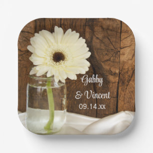 Mason Jar und White Daisy Country Barn Wedding Pappteller