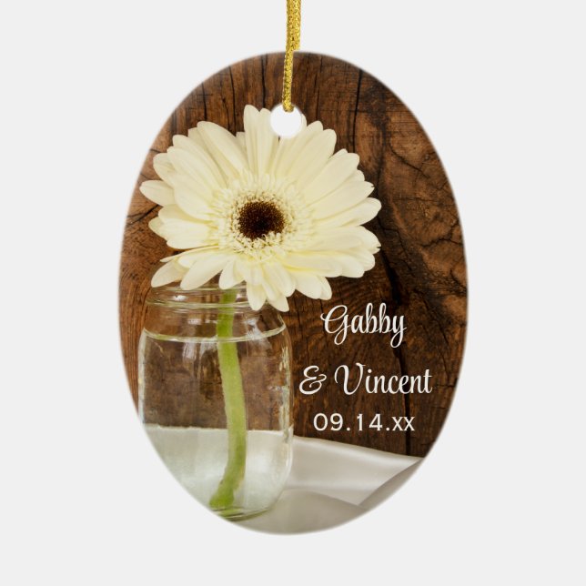 Mason Jar und White Daisy Country Wedding Keramikornament (Vorne)