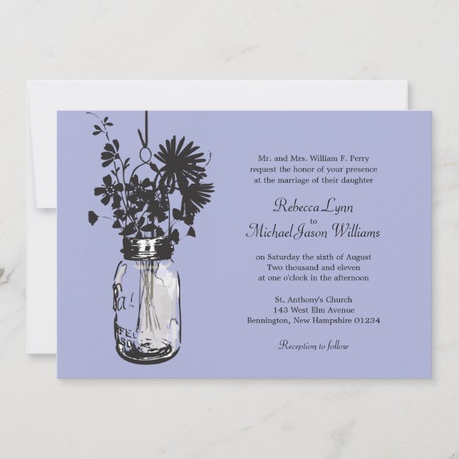 Mason Jar und Wildblumen Einladungen Hochzeiten (Vorderseite)
