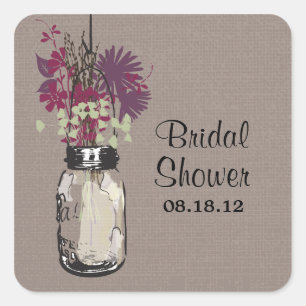 Mason Jar und Wildblumen Hochzeit Quadratischer Aufkleber