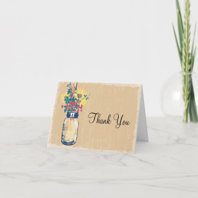 Mason Jar und Wildblumen Vielen Dank Dankeskarte (Vorderseite)