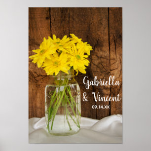 Mason Jar und Yellow Daisies Country Barn Wedding Poster