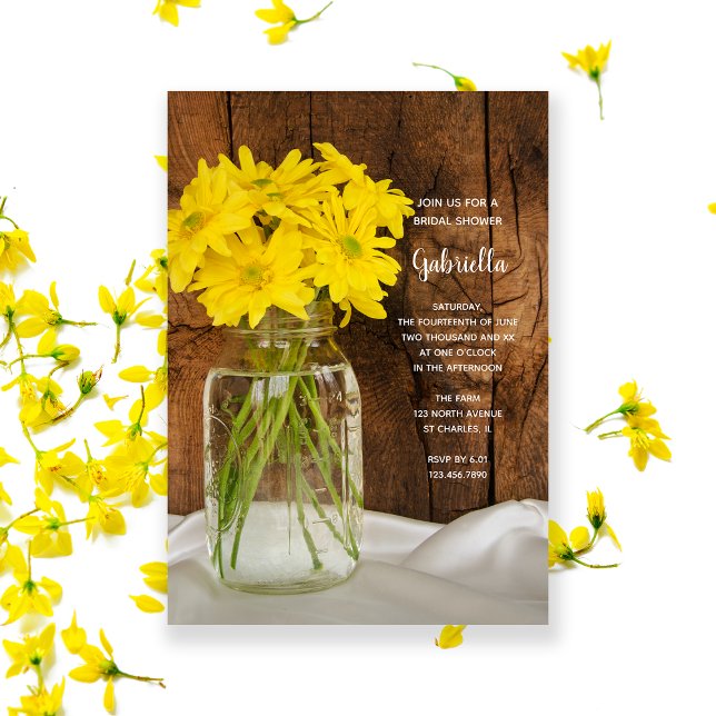 Mason Jar und Yellow Daisies Country Brautparty Einladung (Von Creator hochgeladen)