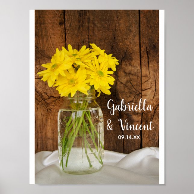 Mason Jar und Yellow Daisies Wedding Poster (Vorne)