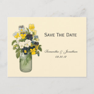 Mason Jar Violas Stiefmütterchen Save the Date Ankündigungspostkarte