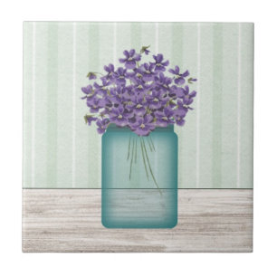 Mason Jar Violets Tile Fliese