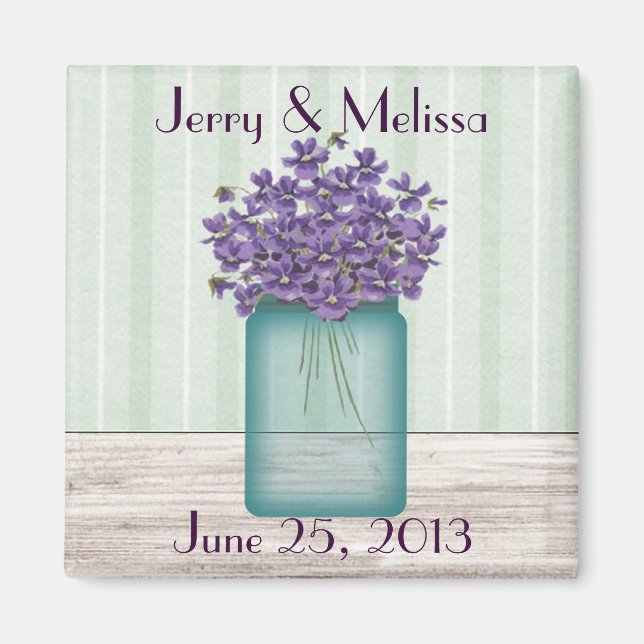 Mason Jar Violets Wedding Favor Magnet (Vorne)