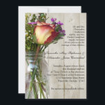 Mason Jar w/Rose Fotografische Hochzeit Einladung<br><div class="desc">Einladung zur Hochzeitszeremonie,  Lichtdurchsichtiges Glaskeramikfliesen mit Rosa und Gelb,  lila,  weiße und gelbe Wildblumen. Ein schönes Thema für eine natürliche,  sommerliche,  frische Hochzeit im Freien. Sommer Wildgarten Thema,  mit hellweißgetünchten Holzplanken im Hintergrund. Alle Designs Copyright © www.CustomInvitesOnline.com</div>
