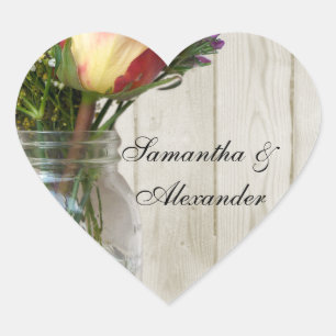 Mason Jar w/Rose und Wildblumen Herz-Aufkleber