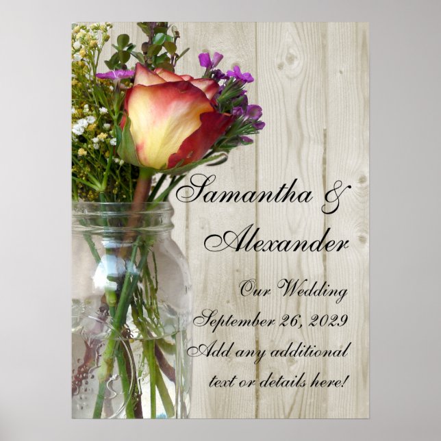 Mason Jar w/Rose und Wildblumen Poster (Vorne)
