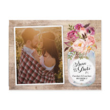 Mason Jar Watercolor Blume Foto Save the Date
