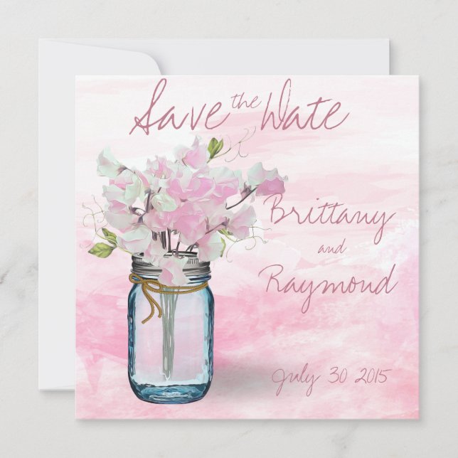 MASON JAR WATERCOLOR PINK PLATTERBSEN SAVE THE DATE (Vorderseite)