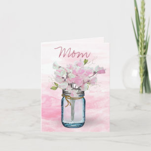 MASON JAR WATERCOLOR ROSA SÜSSE ERBSEN Muttertag Karte