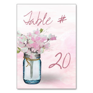 MASON JAR WATERCOLOR ROSA SÜSSE ERBSEN TISCHNUMMER