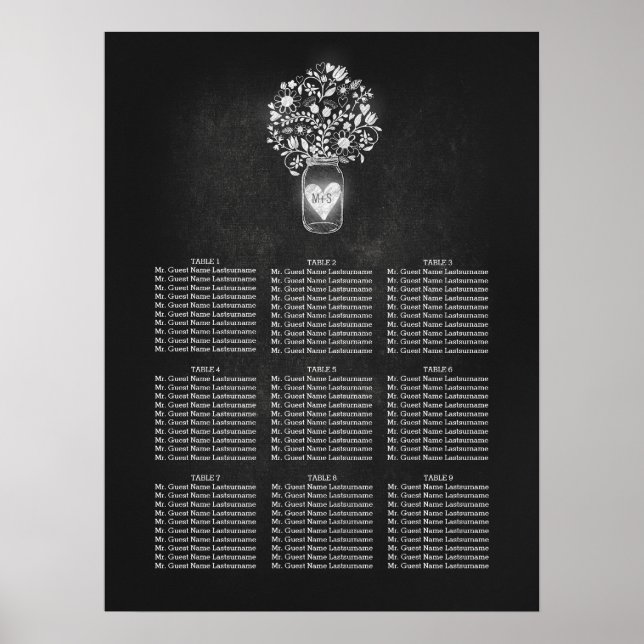 Mason Jar Wedding Chart Chalkboard Poster (Vorne)