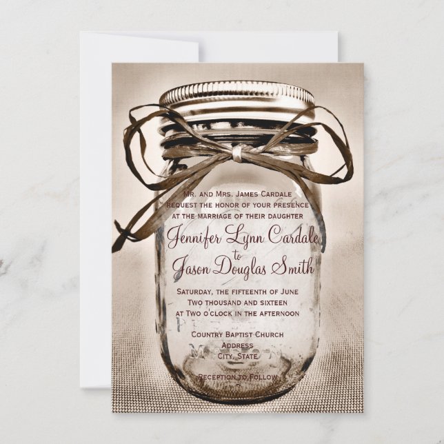 Mason Jar Wedding Einladung mit Verlobung Foto (Vorderseite)