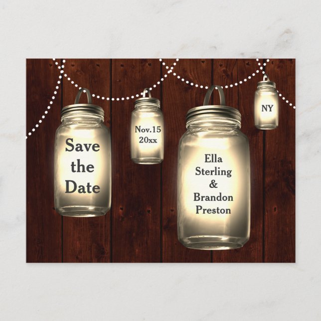 Mason Jar Wedding Save the Date Ankündigungspostkarte (Vorderseite)