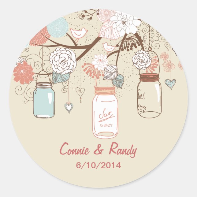 Mason Jar Wedding Sticker Blue Rust Country (Vorderseite)